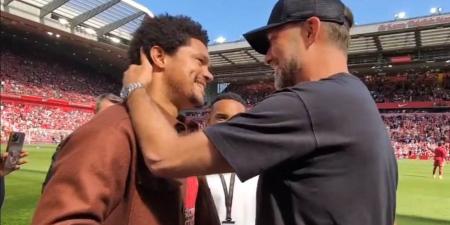 Trevor Noah leads the stars at Anfield for Jurgen Klopp's final game in charge... as The Daily Show icon dons Liverpool shirt to hug outgoing boss