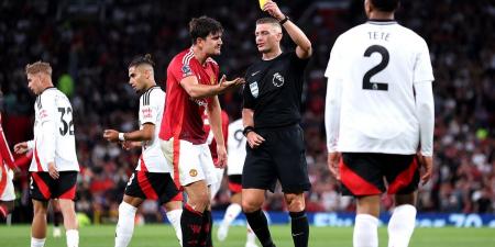 The Olympics were last week, Harry! Man United defender Maguire is booked for DIVING against Fulham after throwing himself to the ground - as fans mock him