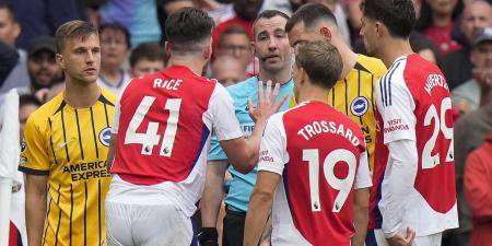 Premier League issues statement to explain why Declan Rice was sent off against Brighton after angry Arsenal fans fume at referee Chris Kavanagh