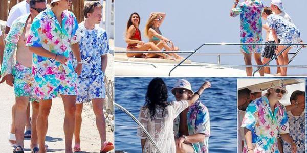 PICTURE EXCLUSIVE: Erling Haaland parties on a yacht in Mykonos with a group of bikini-clad women as £150m striker wears an eye-catching £2,250 Louis Vuitton 'watercolour' outfit after missing out on Euro 2020