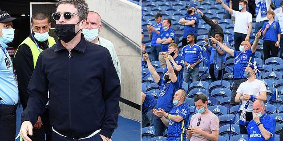 Manchester City superfan Noel Gallagher is pictured at the stadium ahead of the Champions League final against Chelsea as 12,000 English fans descend on Porto's Estadio do Dragao