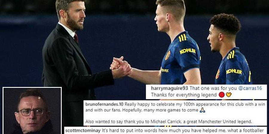 'It's hard to put into words how much you have helped me': Scott McTominay leads the way as Manchester United stars pen emotional tributes to 'legend' Michael Carrick after his decision to leave the club