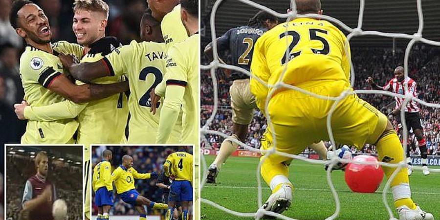 Bent's infamous beachball strike, Henry's cheeky quick free-kick and Enckelman letting a throw-in roll under his foot... after Smith Rowe smashed past a stricken De Gea at Man United, here are the most bizarre Premier League goals