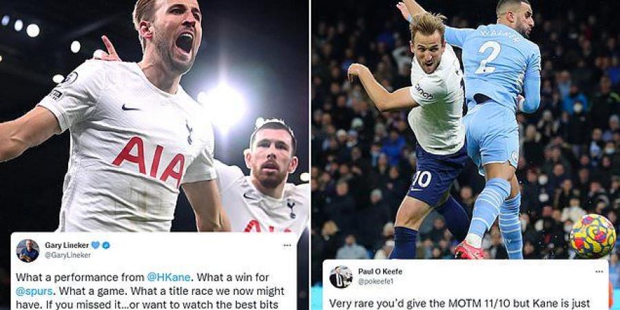 Gary Neville and Gary Lineker lead the tributes to 'brilliant' Harry Kane, with fans hailing him as 'one of the best finishers the Premier League has ever seen' after stunning Man City brace