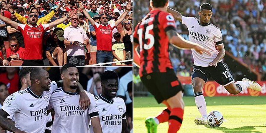 Mikel Arteta reveals Arsenal players sang new William Saliba chant in the dressing room after Bournemouth win, as Arsenal fans laud their new hero by chanting hilarious 'Tequila' parody throughout the game