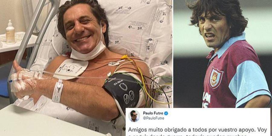 West Ham legend Paulo Futre undergoes emergency surgery after 'suffering a heart attack' while at his mother's funeral on Sunday before the 56-year-old gives a thumbs up from his hospital bed in Lisbon 