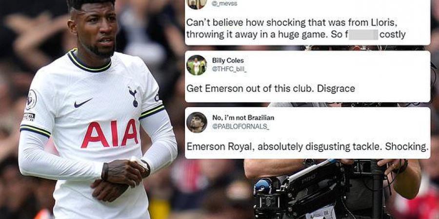 'Get him out of this club!': Furious fans call for Spurs full-back Emerson Royal to be SOLD after 'disgusting' red card in North London derby - after Brazilian is sent off for rash challenge on Arsenal's Gabriel Martinelli