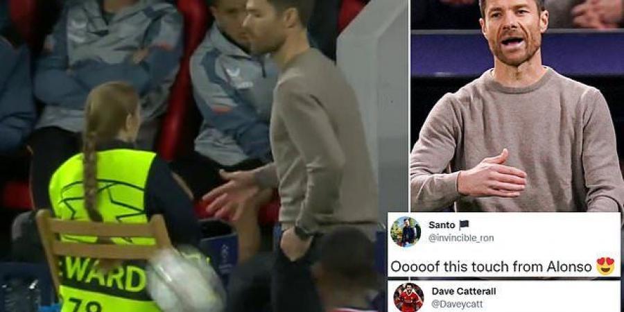 'Class is permanent!': Fans go wild over Bayer Leverkusen boss Xabi Alonso's sensational touch in viral clip from Champions League clash... as pundits Jamie Carragher and Micah Richards laud the ex-Liverpool star as the 'pass master' 