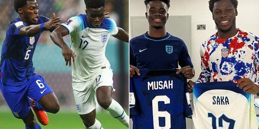 'Grateful to have crossed paths on football's biggest stage': USMNT star Yunus Musah swaps shirts with his old Arsenal teammate Bukayo Saka after starring in the 0-0 tie with England