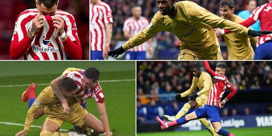 Atletico Madrid 0-1 Barcelona: Ousmane Dembele's first-half strike sees Catalans climb to the TOP of LaLiga with vital win... with Ferran Torres and Stefan Savic sent off after stoppage-time scuffle