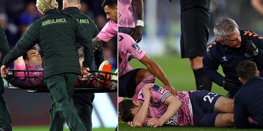 Everton captain Seamus Coleman is carried off on a stretcher following challenge from Leicester's Boubakary Soumare amid fears that defender may have suffered a serious injury