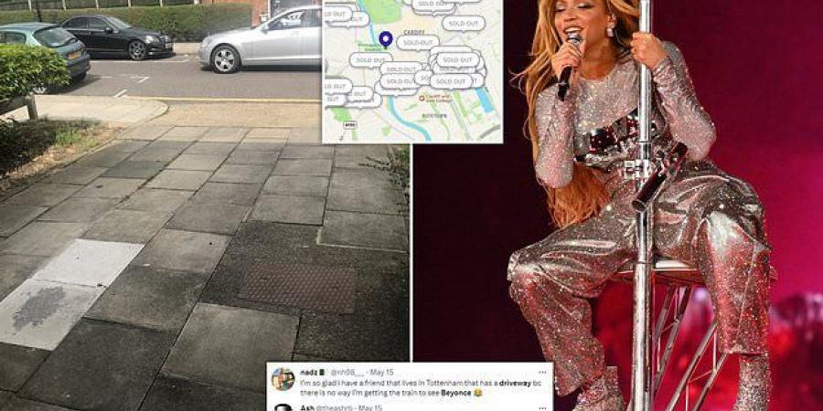 Now savvy Britons 'cash in' on UK leg of Beyoncé's blockbuster world tour by renting out their own driveways and even school parking spaces to excited concert-goers driving to US pop queen's first date in Cardiff