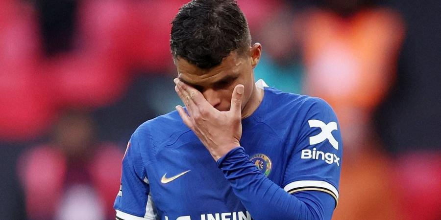 Thiago Silva is seen in tears after FA Cup semi-final defeat by Man City... as Chelsea fans fume at one star for laughing in the background