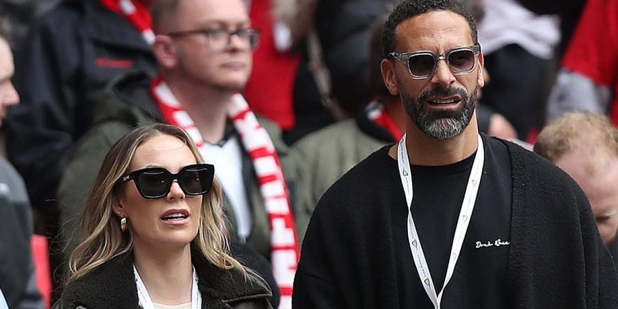 Rio and Kate Ferdinand enjoy a family day out watching the footballer's old team Manchester United in the FA Cup semi final at son Cree's 'first match'