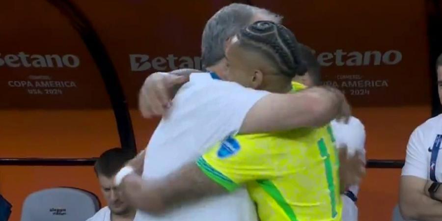 Raphinha shares heartwarming embrace with former Leeds manager Marcelo Bielsa before Brazil's Copa America exit against Uruguay