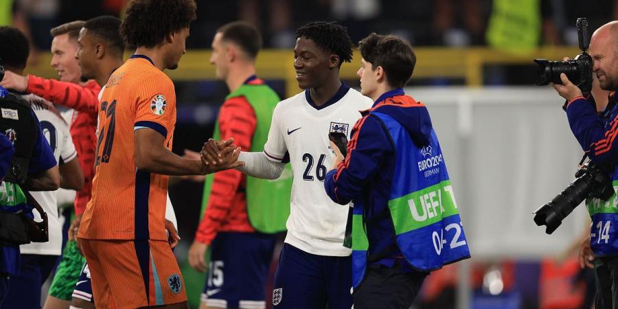 'He's coming!': Fans are convinced they spotted 'agent' Kobbie Mainoo welcoming Joshua Zirkzee to Man United after England's Euros win over the Netherlands, with the Dutch star set to undergo medical on Friday