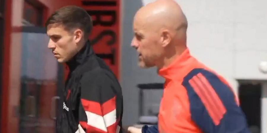 Erik ten Hag leaves Manuel Ugarte confused in awkward moment... as Man United boss tries to hype up new £51m signing in front of the cameras