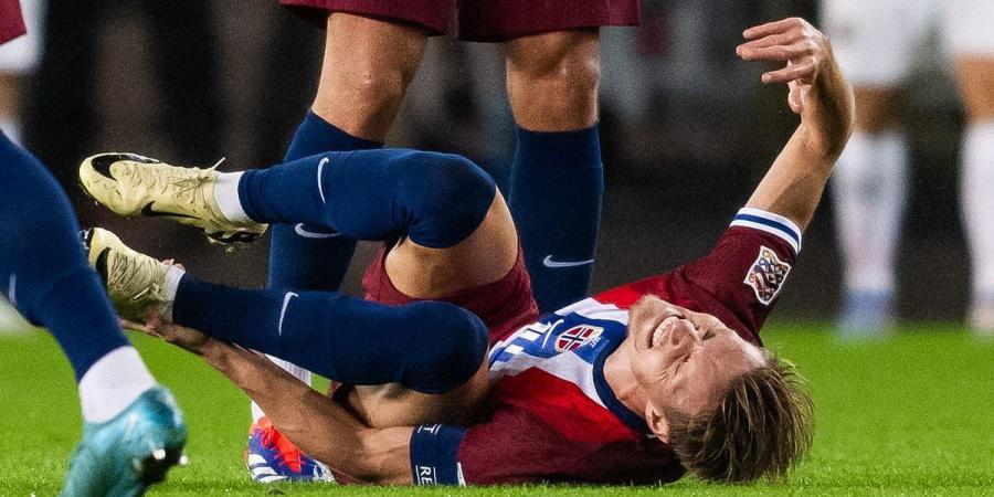 Martin Odegaard forced to use crutches as he limps onto private jet after picking up 'bad ankle injury' just six days before Arsenal's north London derby